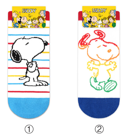 Snoopy Character Ankle Socks - Color Stripe