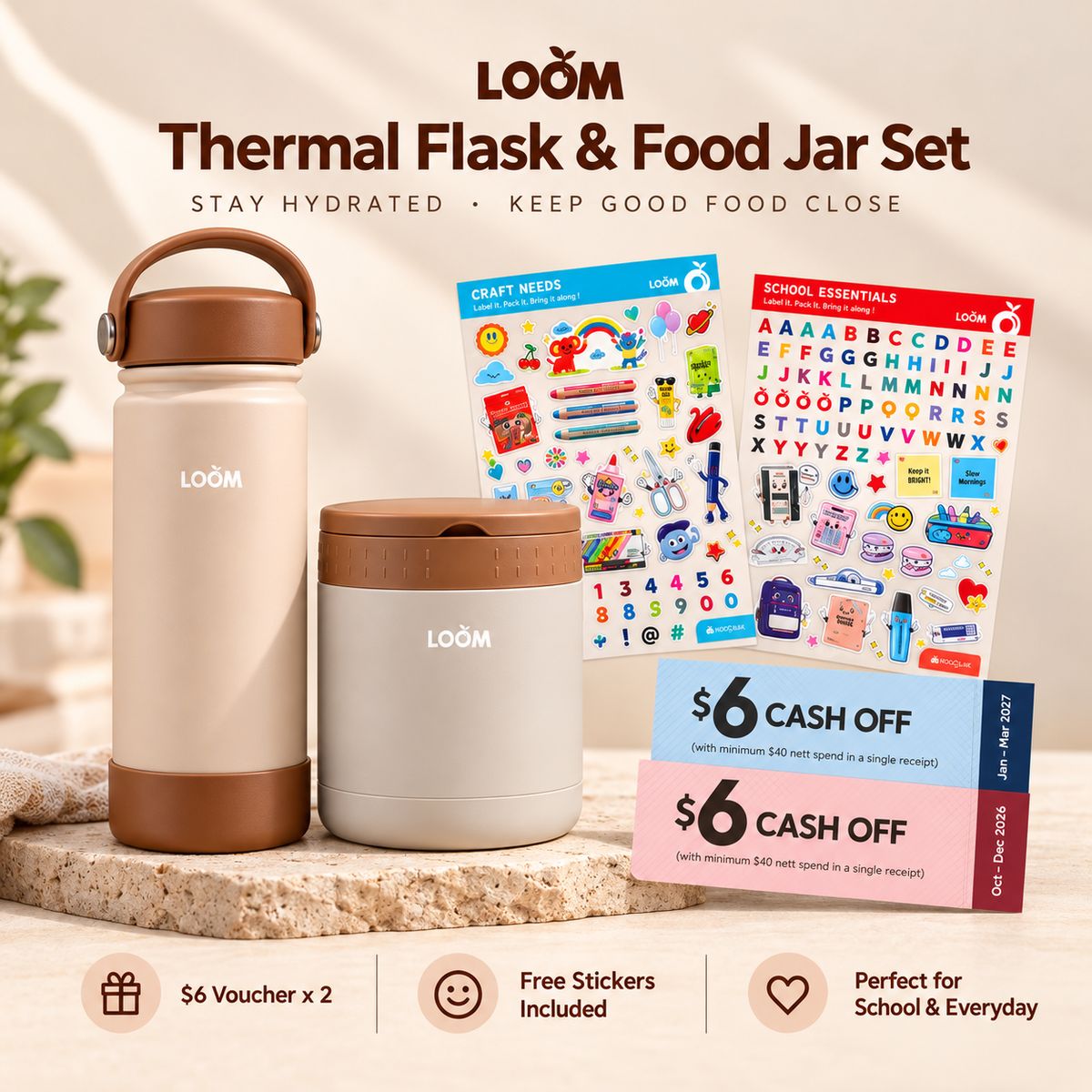 LOOM Thermal Flask & Food Jar Set - Brown