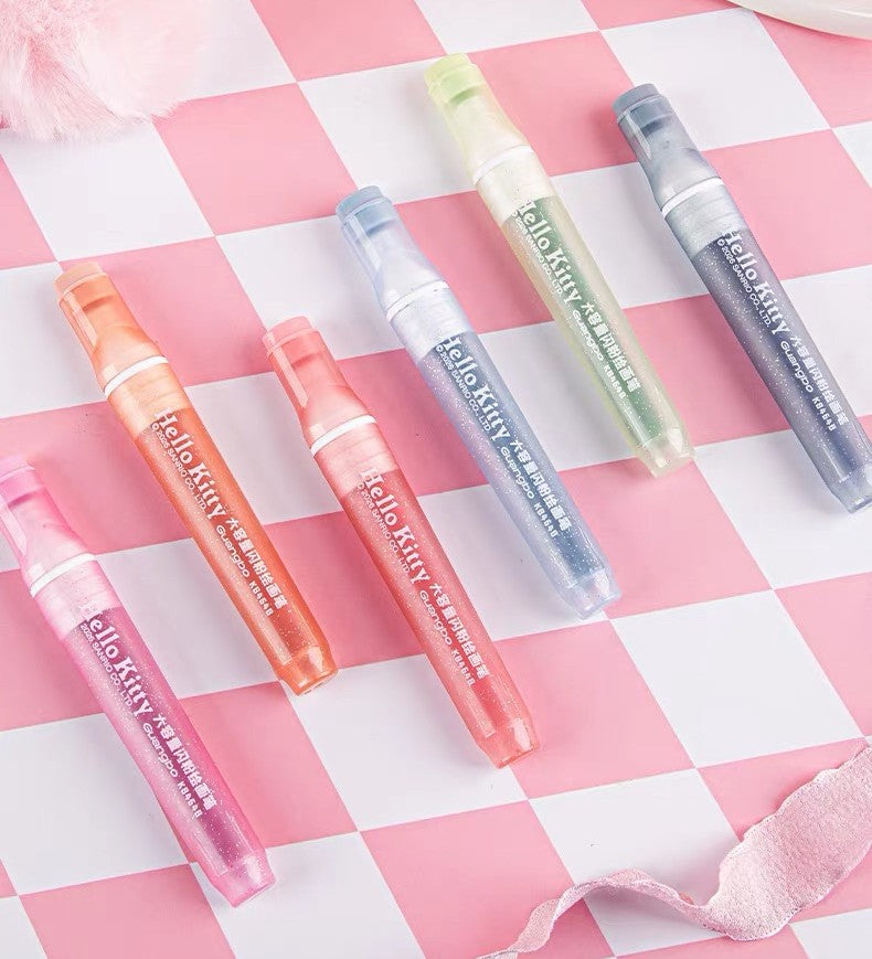  Hello Kitty Glitter Paint Pen 6 Colours Set - 2 Assorted Designs 