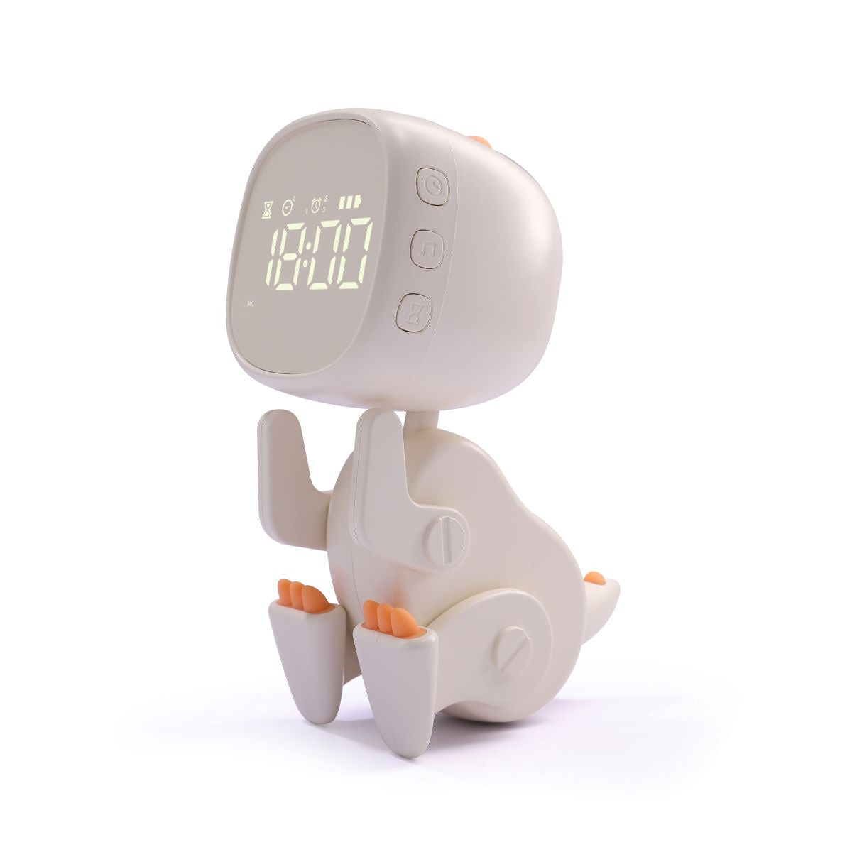 Dino Digital Alarm Clock (Usb-C Rechargeable)- White