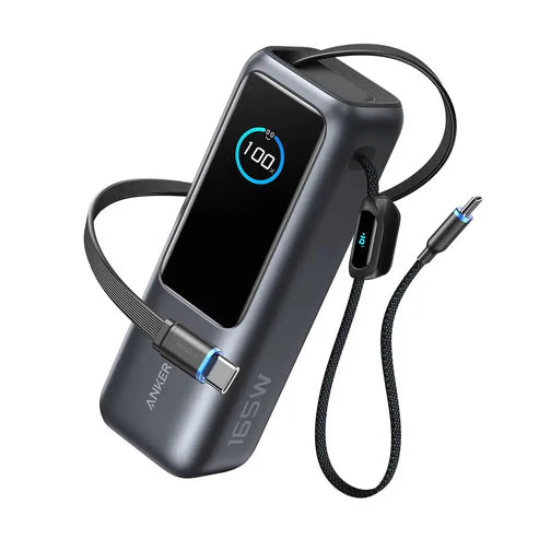 Anker Power Bank 25000mAh 165W Ultra-Fast Portable Charger with Built-In and Retractable USB C Cables A1695