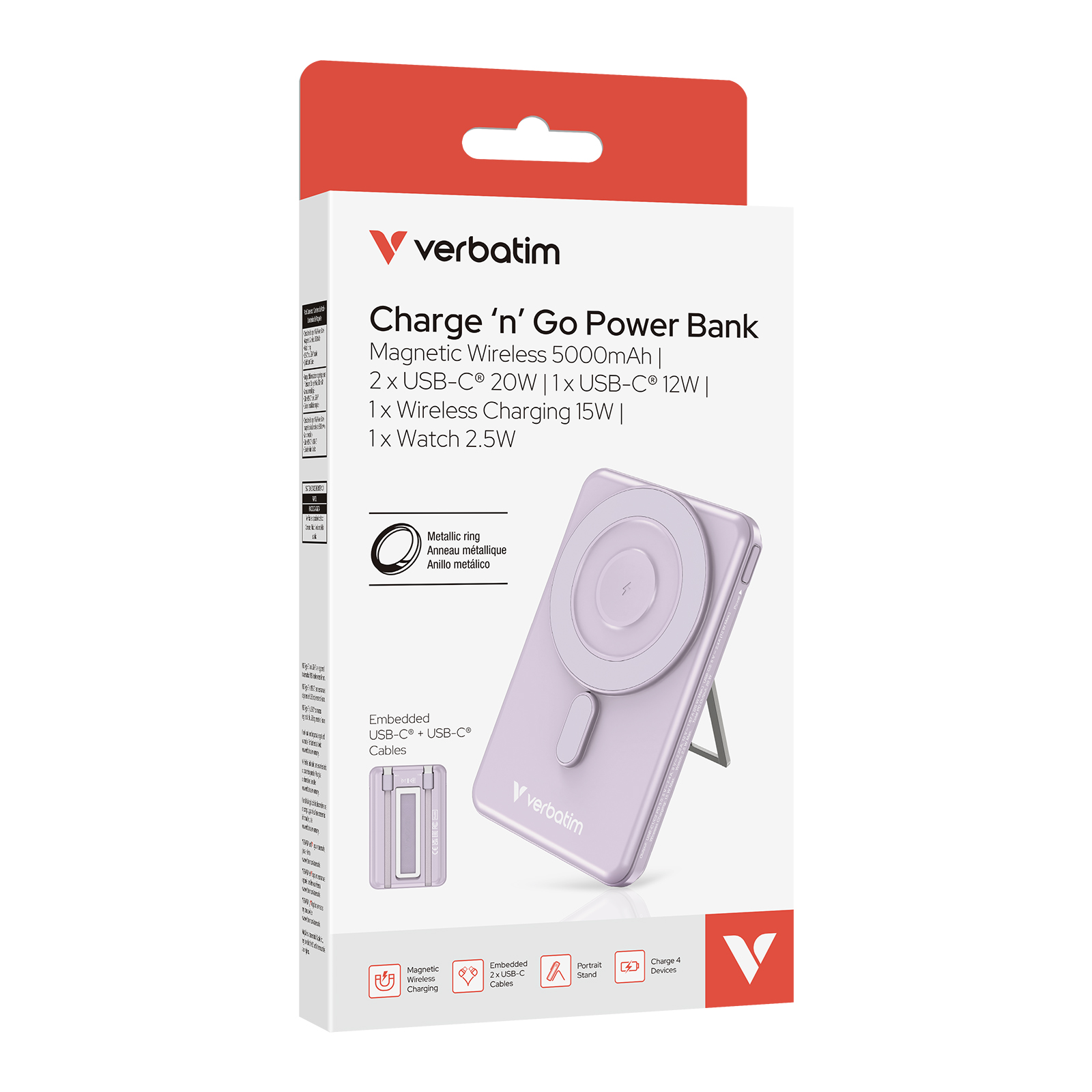 Verbatim 5000mAh Magnetic Wireless Power Bank (WPBS2C5/WPBS2C10) Purple