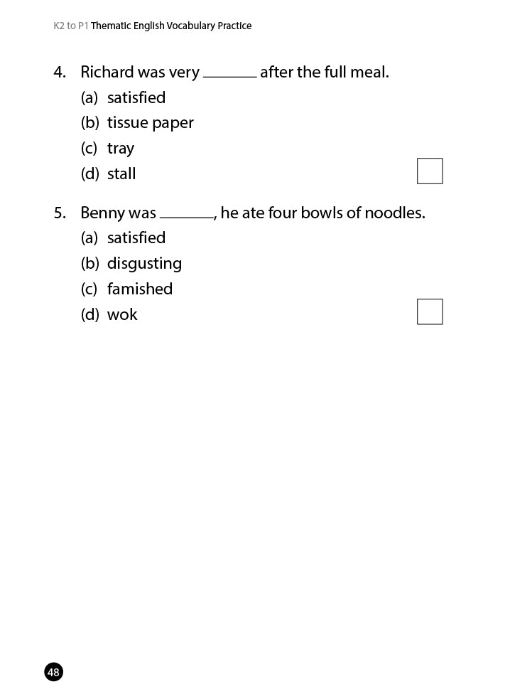 K2 To Primary 1:Thematic English Vocab Practice