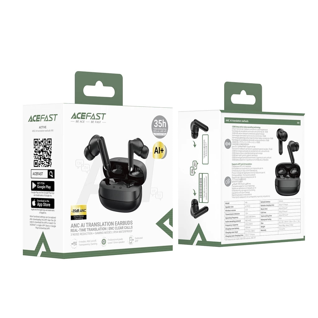 Acefast W8 ANC AI Translation Earbuds - Black