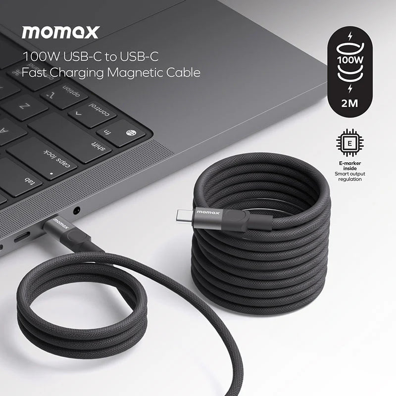 Momax DC62D USB-C to USB-C Magnetic Cable 100W (2M) - Black