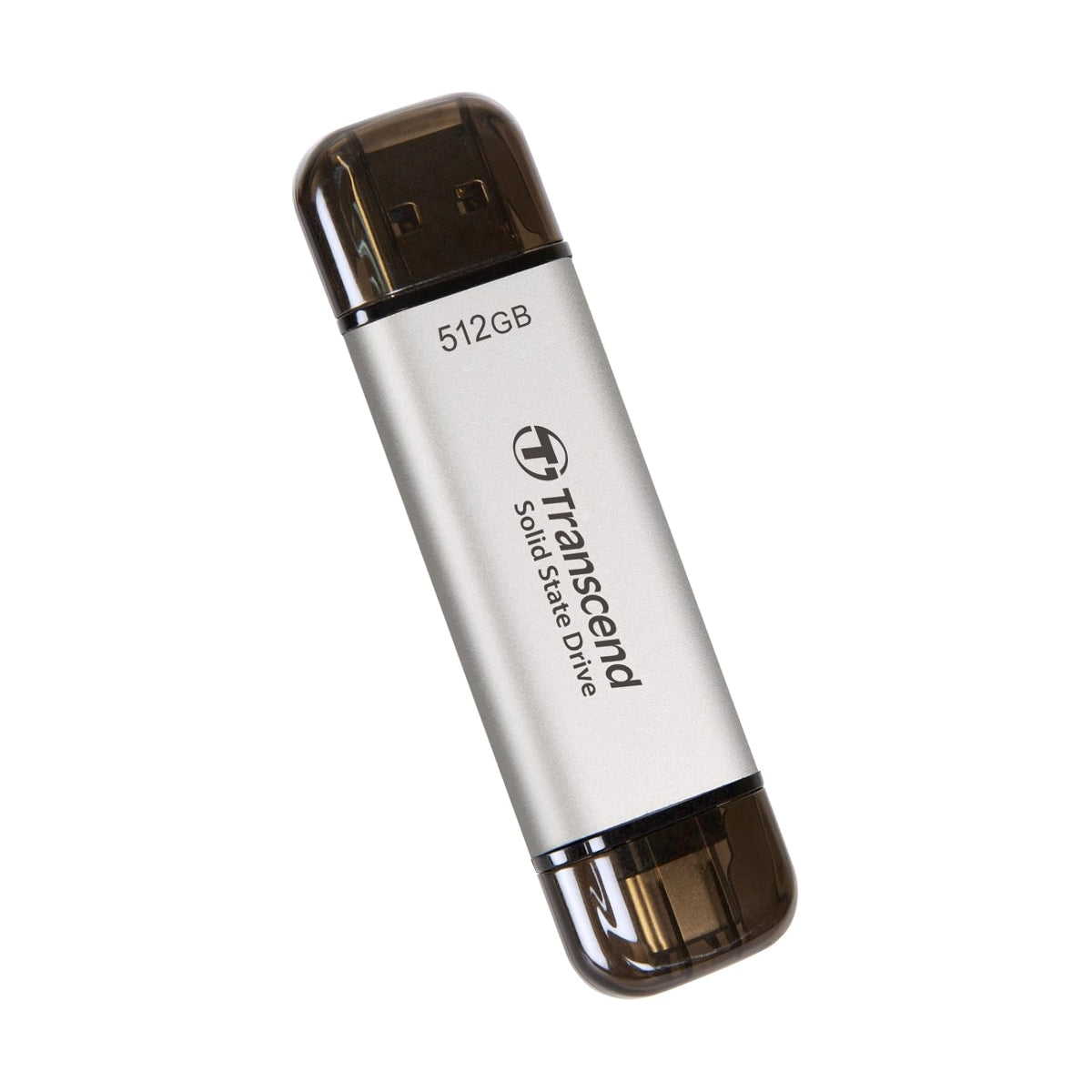 Transcend TS512GESD310S Portable SSD, 512 GB, High Speed, Up to 1050 MB/s, Ultra Small, Lightweight, 0.4 oz (11 g), Supports Type-A/Type-C Compatible, PS4/PS5, Operation Verified, USB 10Gbps, Silver