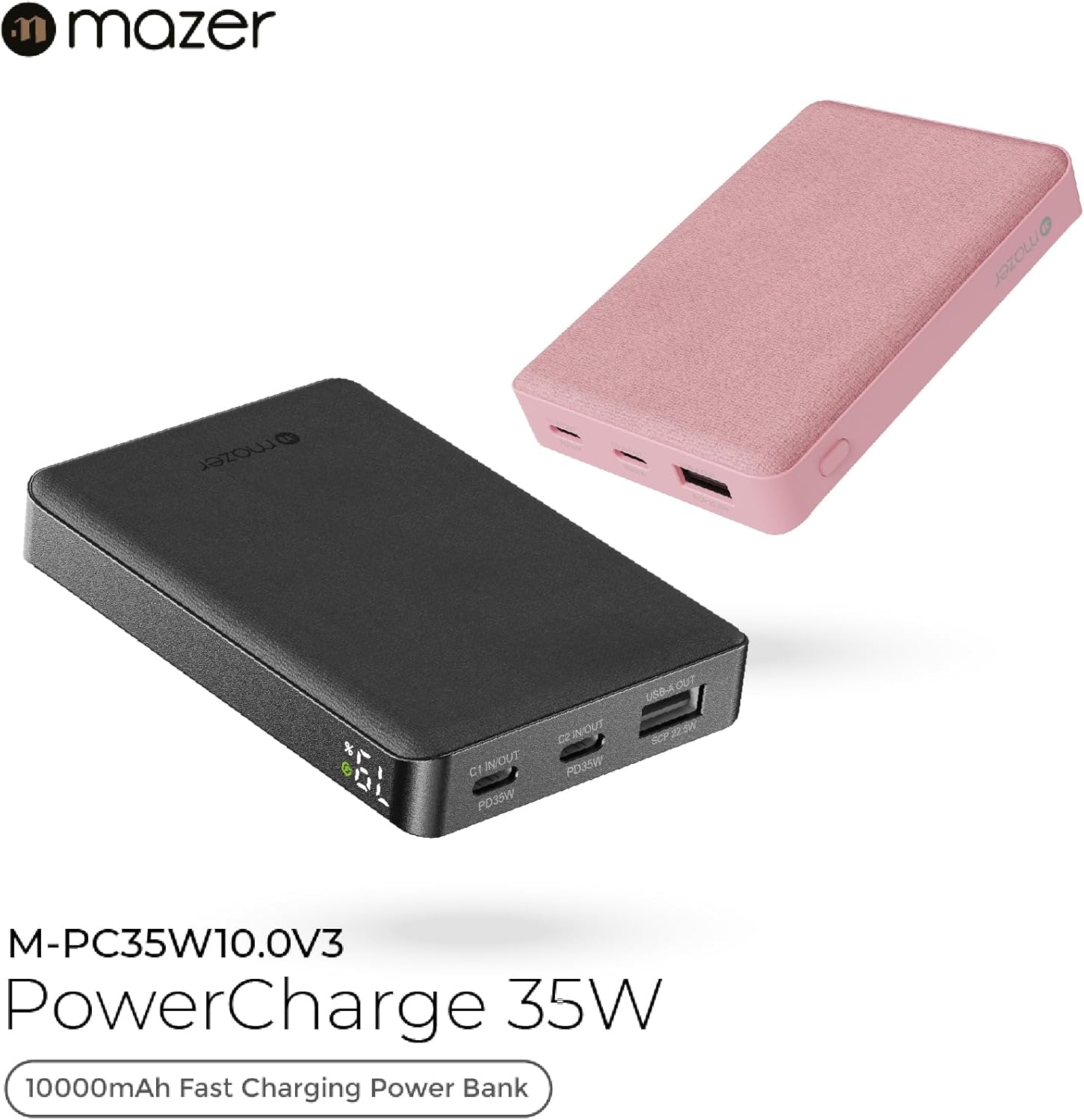 Mazer PC35W10.0V3 10000mAh/38.5Wh Power Bank - Pink