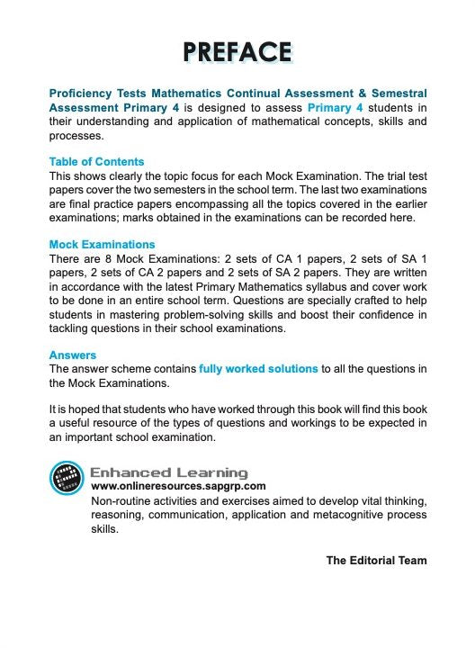 Proficiency Tests Mathematics Continual Assessment & Semestral Assessment 4