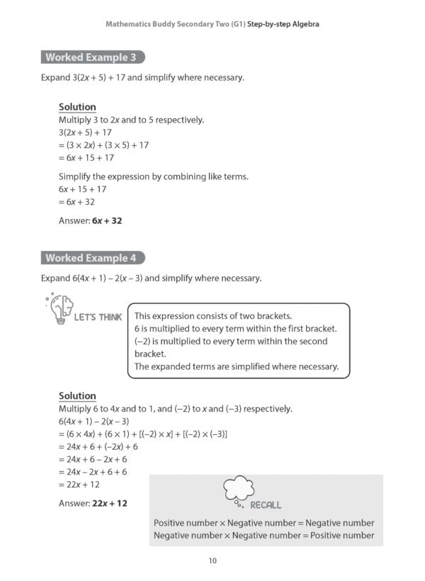 Mathematics Buddy Secondary Two (G1): Step-By-Step Algebra