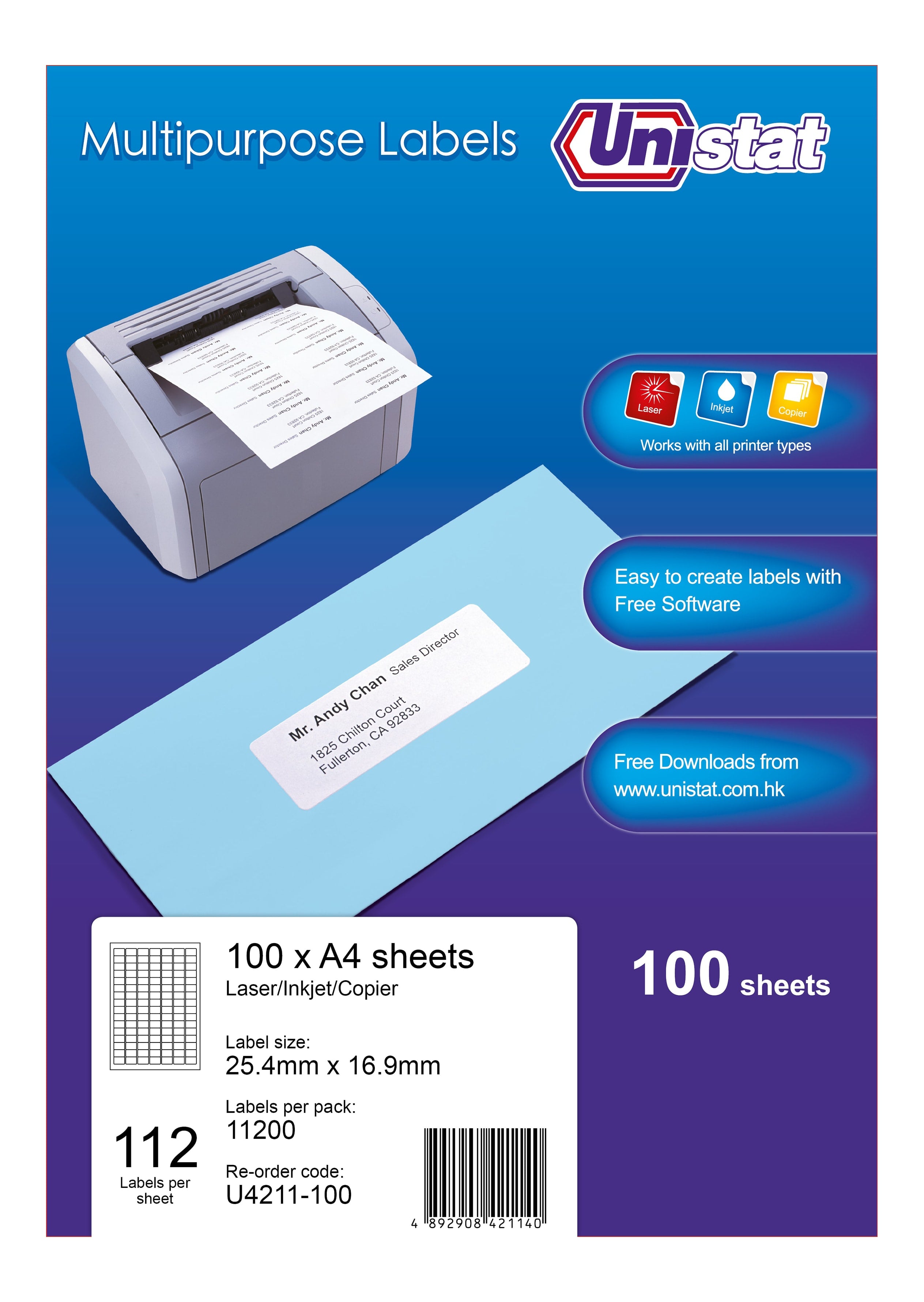 UNISTAT ILC LABEL A4 112/SHT U4211-100