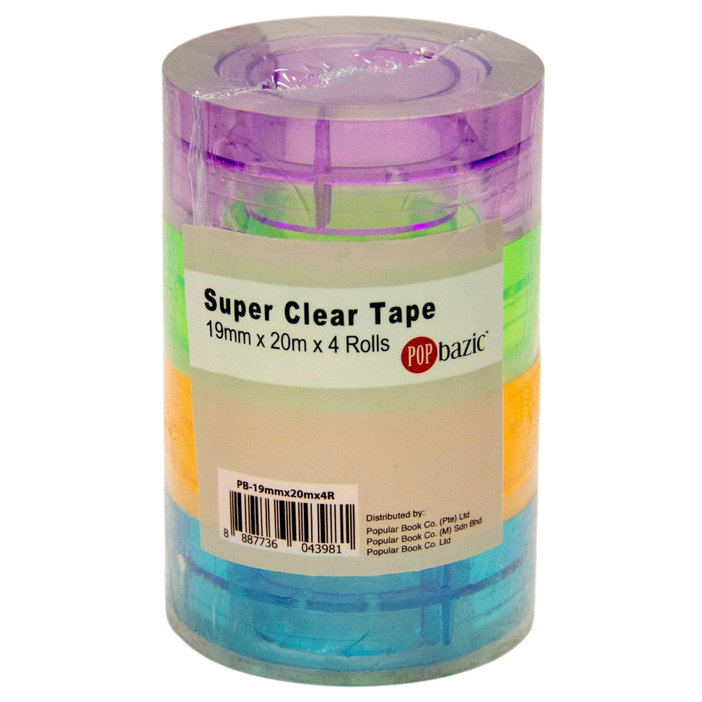 POP Bazic Super Clear Tape 19mm × 20m – 4 Rolls
