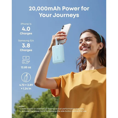 Anker Zolo Power Bank 20000mAh 45W Fast Charging Built-in Dual USB C Cable A110M White