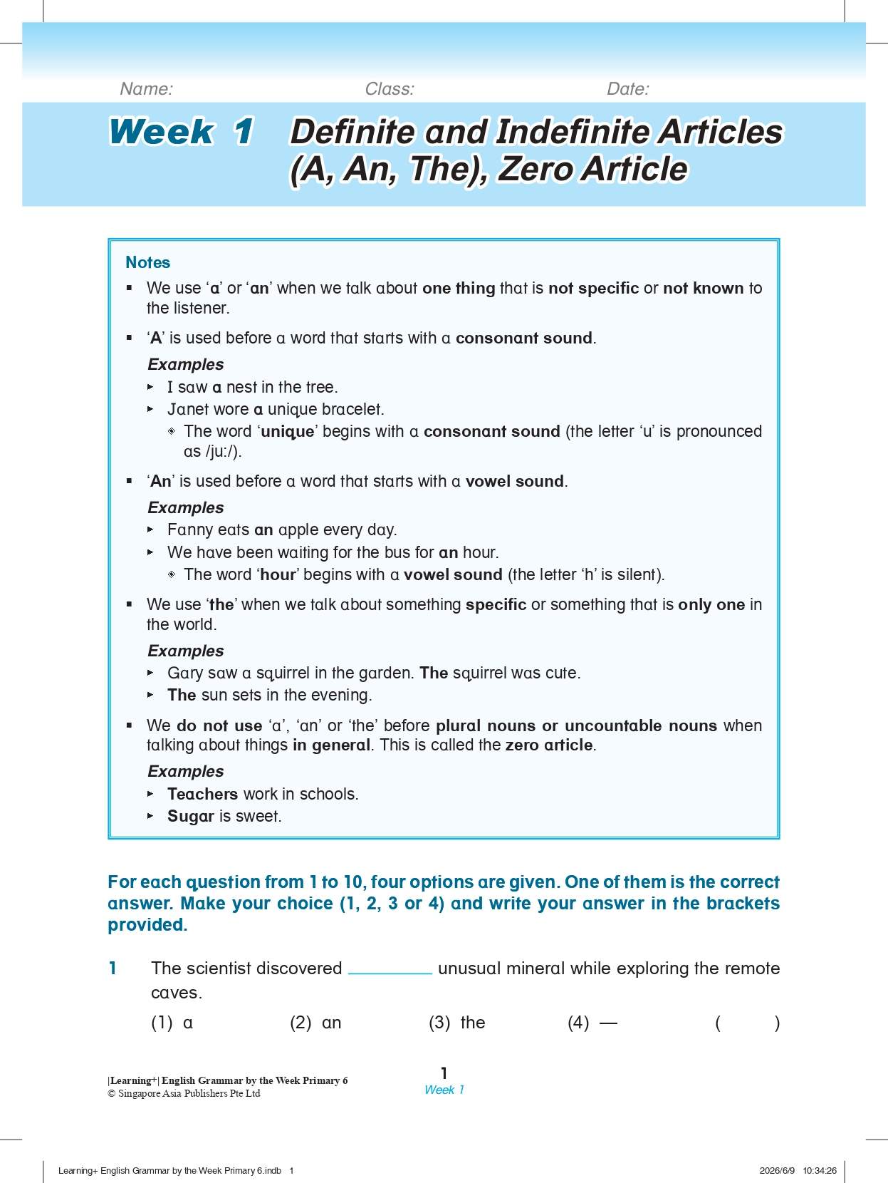 Learning+ English Grammar by the WEEK Workbook 6