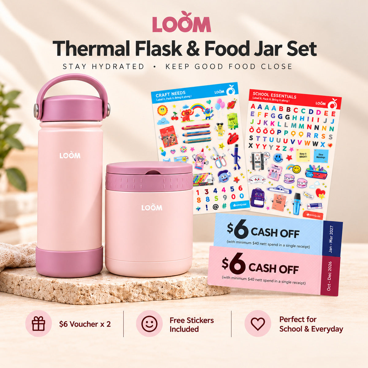 LOOM Thermal Flask & Food Jar Set - Pink