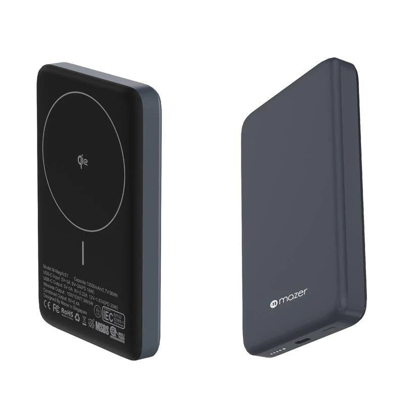 Mazer M-MagAir21-GY Qi2 Certified 15W 10K USB-C PD20W Power Bank (Grey)