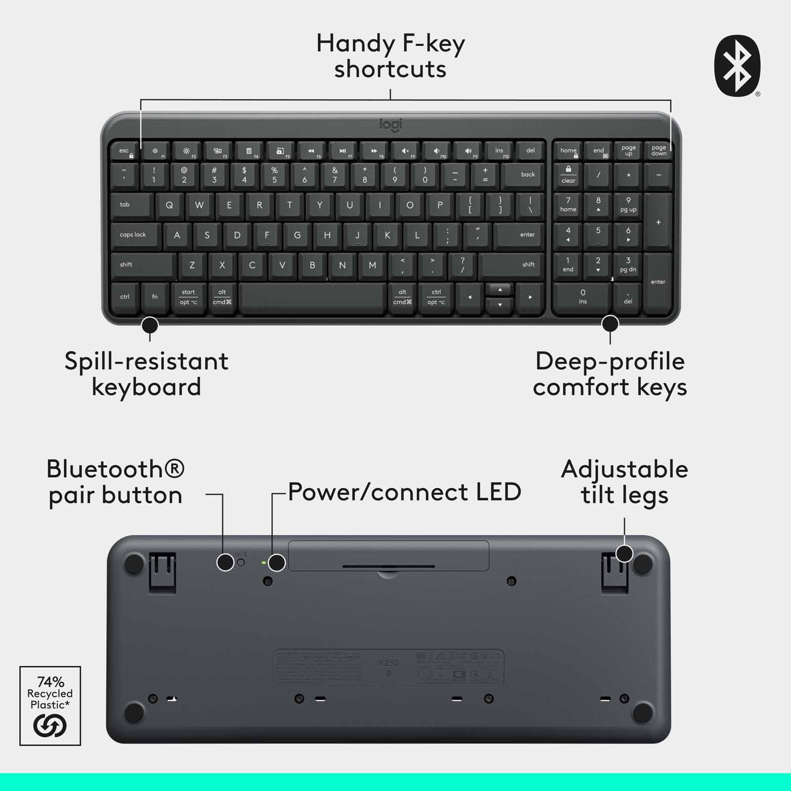 Logitech K250 Bluetooth® Compact Keyboard - Graphite