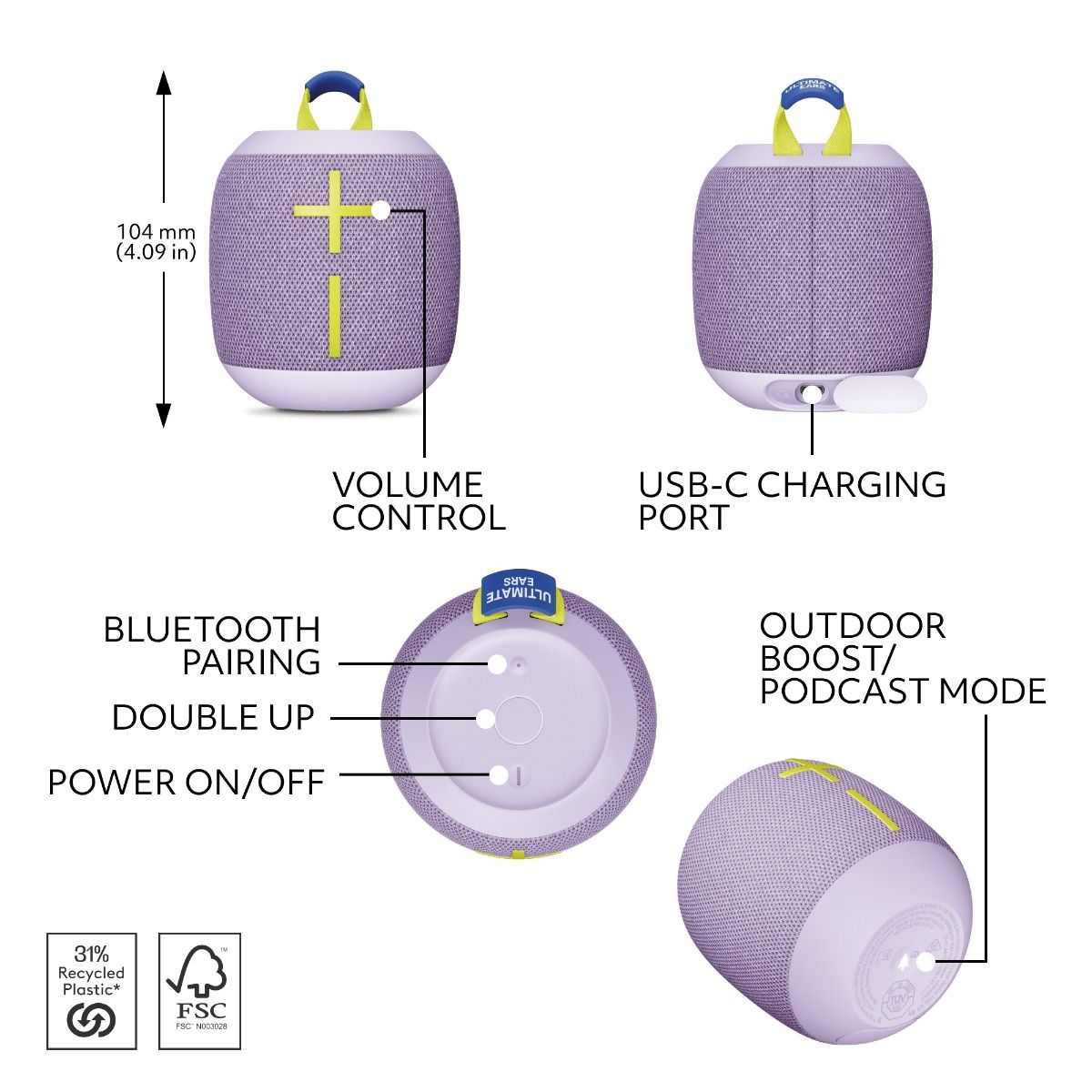 Ultimate Ears Wonderboom 4 Bluetooth Speaker – Enchanting Lilac