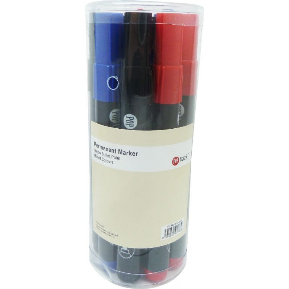 POP BAZIC Permanent Marker 10pcs Set - Mixed Colours