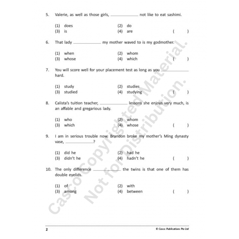 Primary 6 English 10 Class Tests