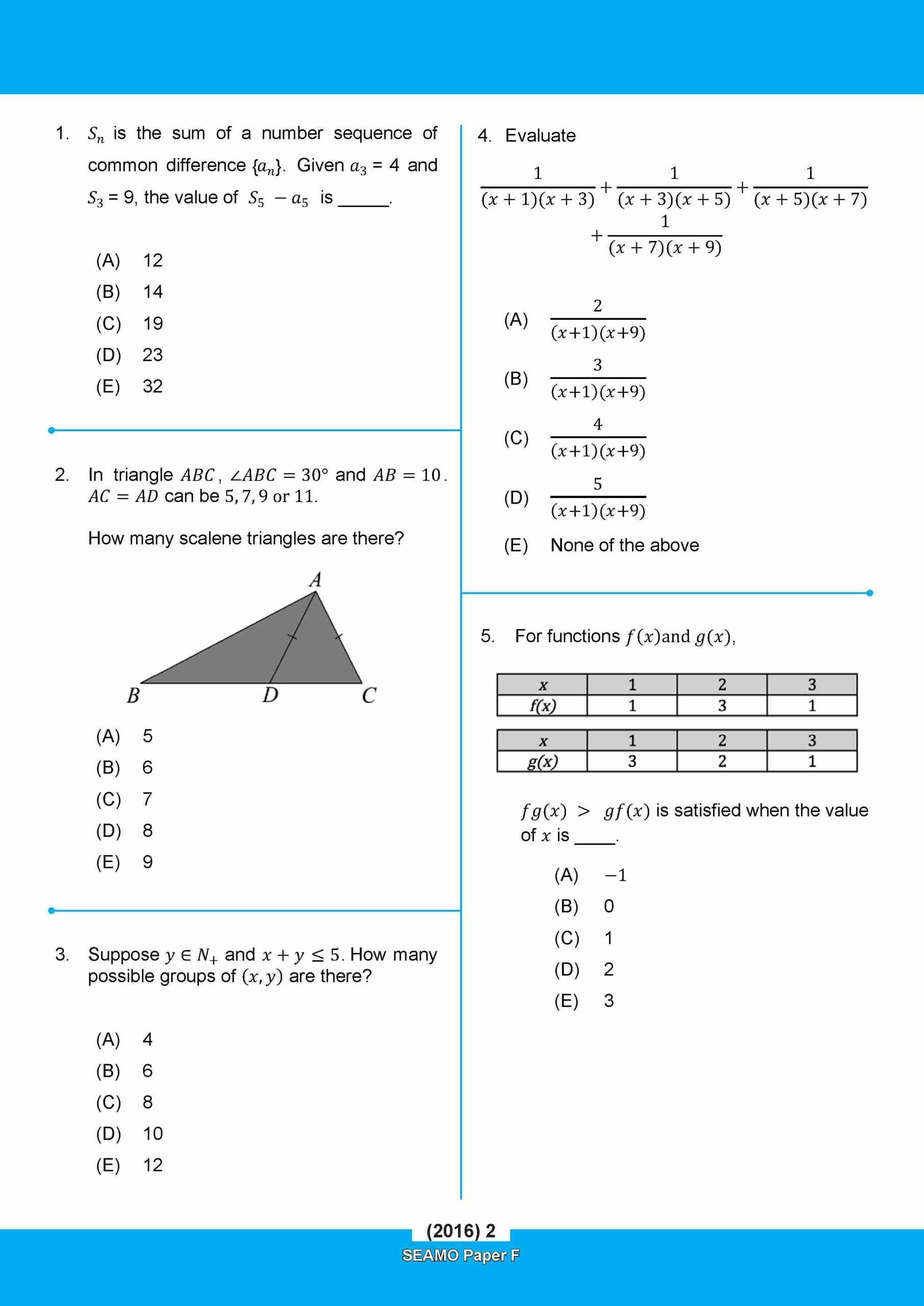 SEAMO Math Olympiad International Competition Preparation Paper F (SEAMO 2016-2025 + SEAMO X 2019-2026) Pre-University 1 & 2