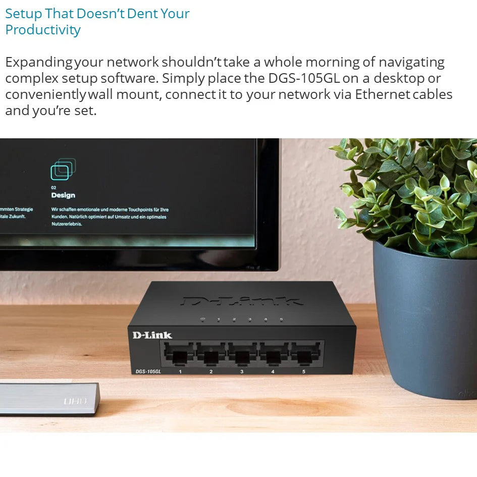 D-Link 5 Port Gigabit Metal Unmanaged Desktop Switch DGS-105GL