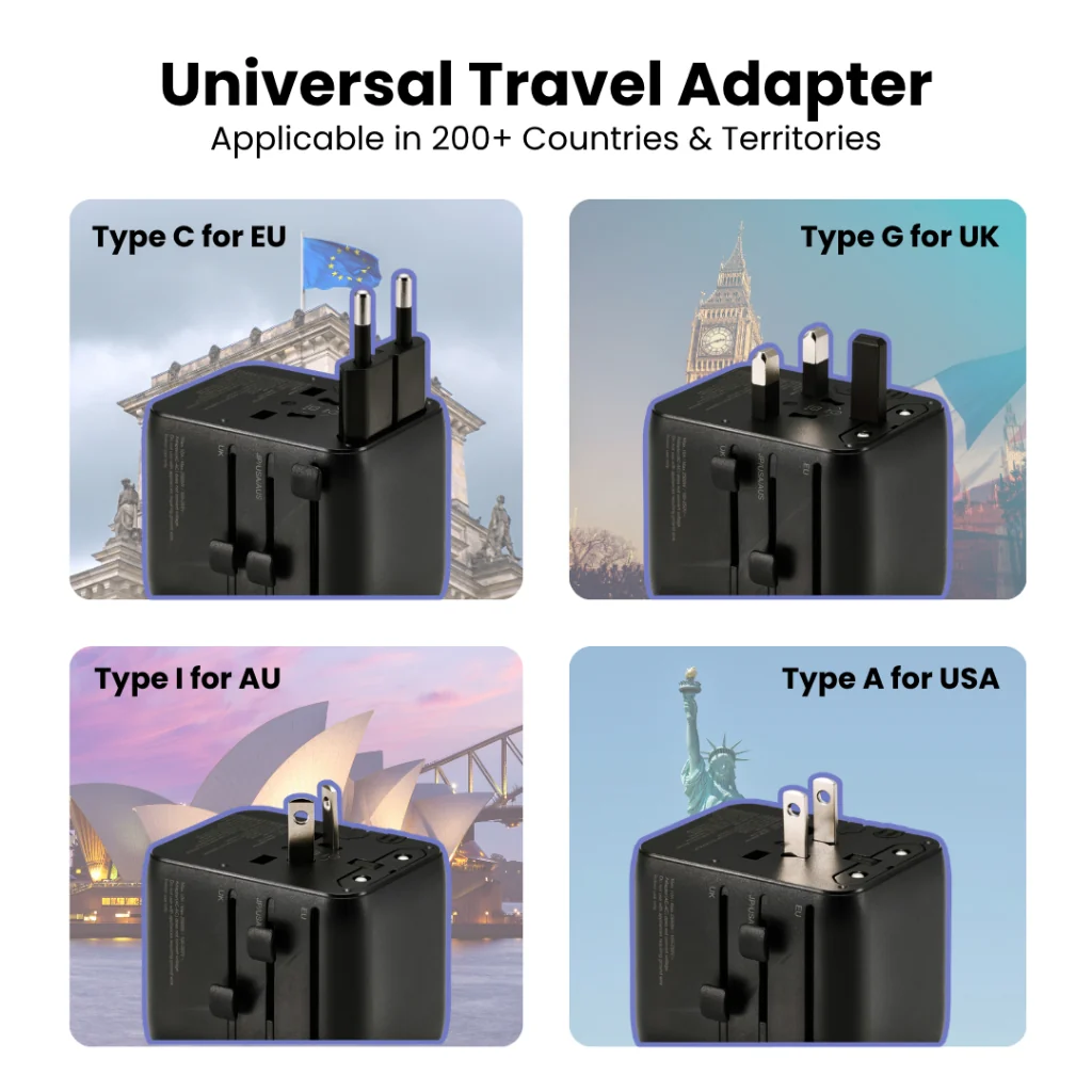 ELECOM Universal Travel Adapter, GaN II 70W International Plug Type C Type A Charging Ports Storage Bag Included
