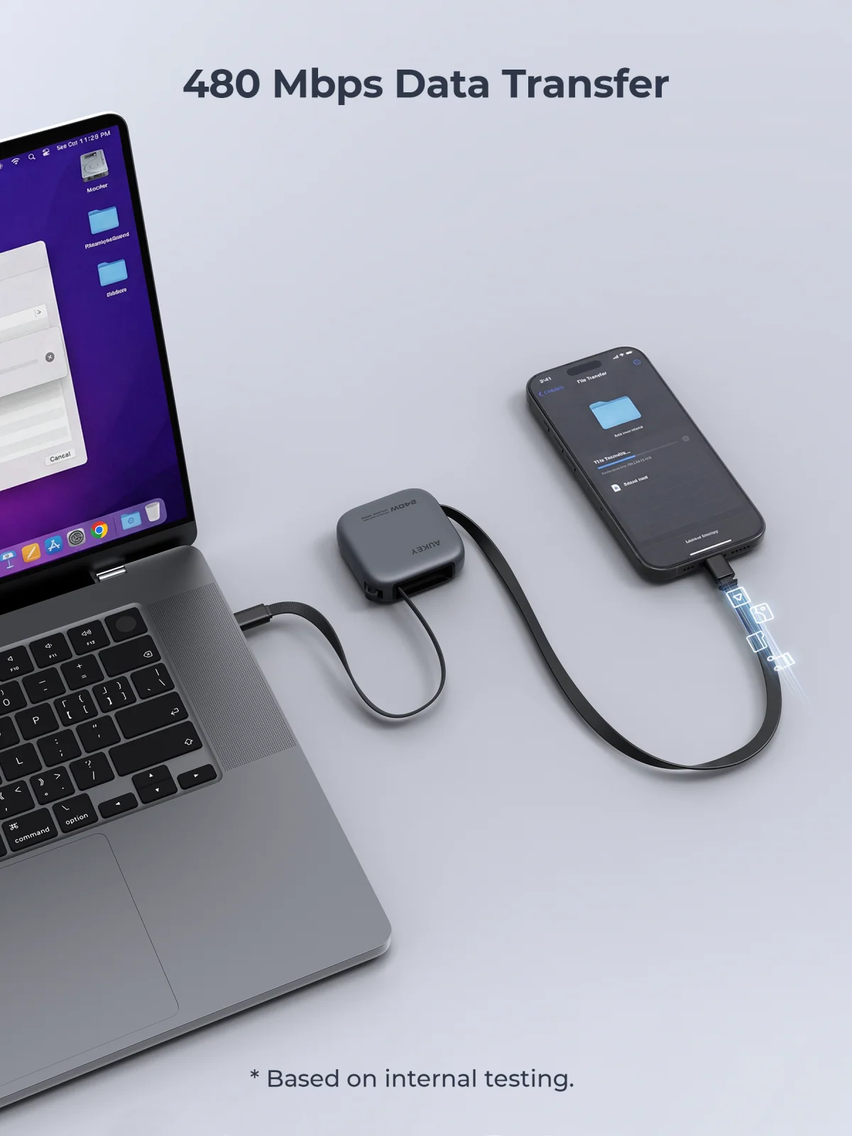 Aukey CB-DCC247 Circlet Reel 240W 0.9m DTY Braided USB-C to USB-C Retractable Cable - Dark Grey
