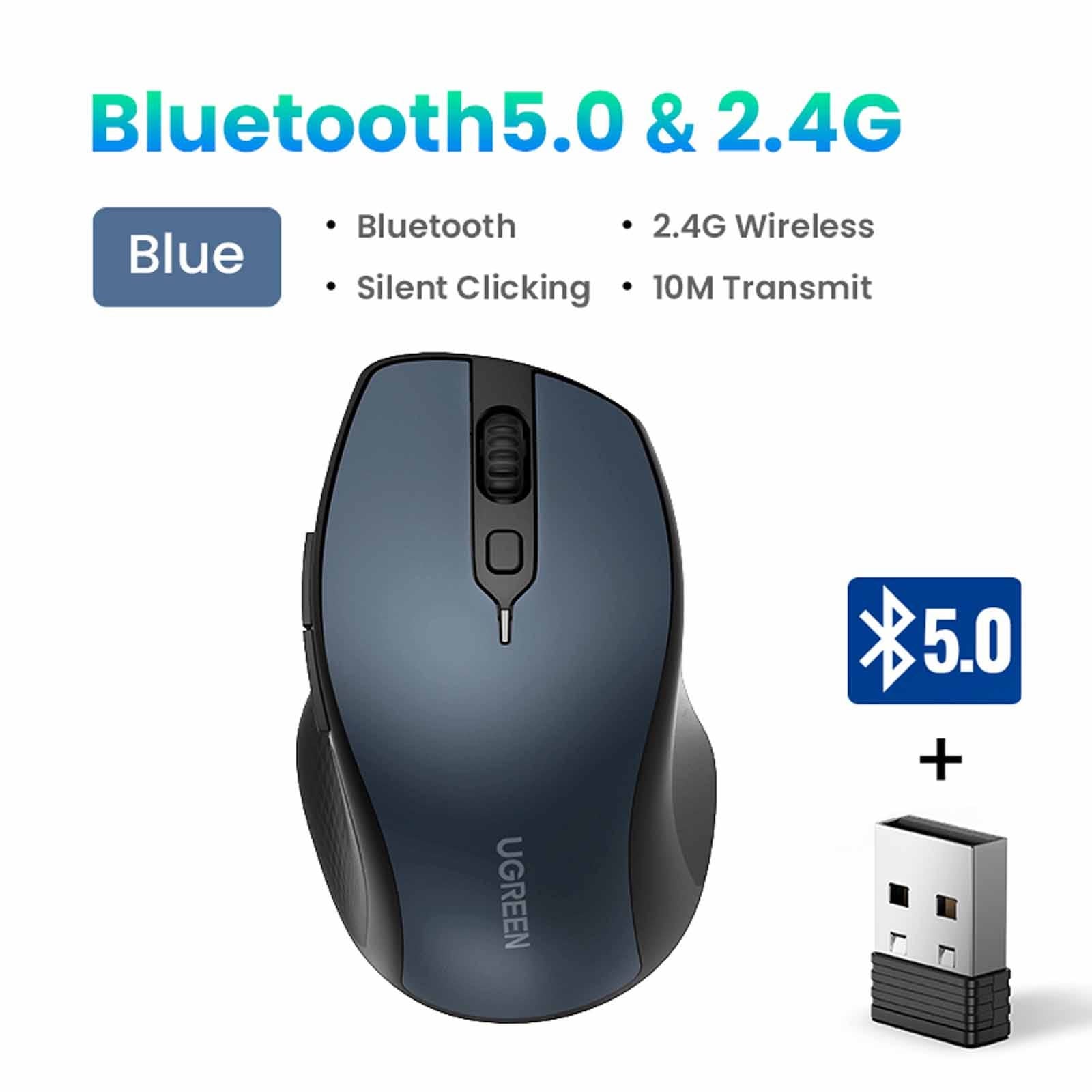 UGREEN 15803 Mu101 2.4G + Bluetooth 4000DPI Ergonomic Wireless Mouse with Batteries, Blue Gray
