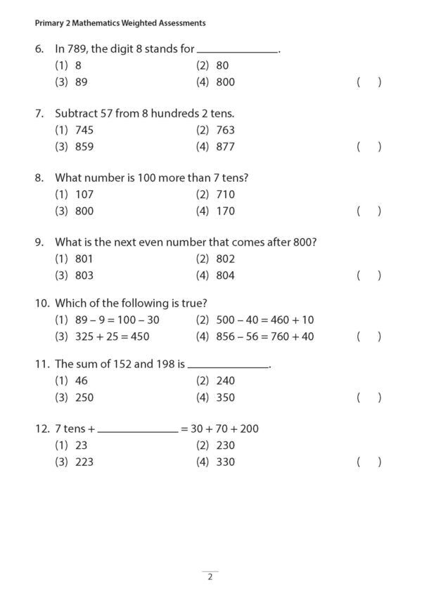 Primary 2 Mathematics Weighted Assessments