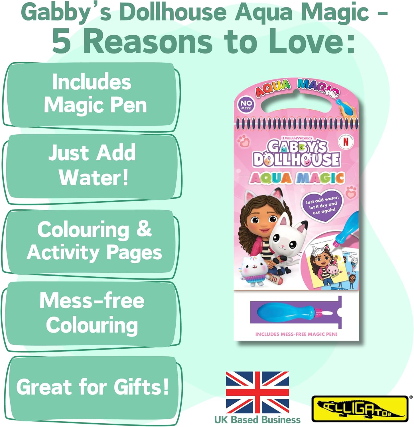 Gabby’s Dollhouse Aqua Magic: Water Colouring Book