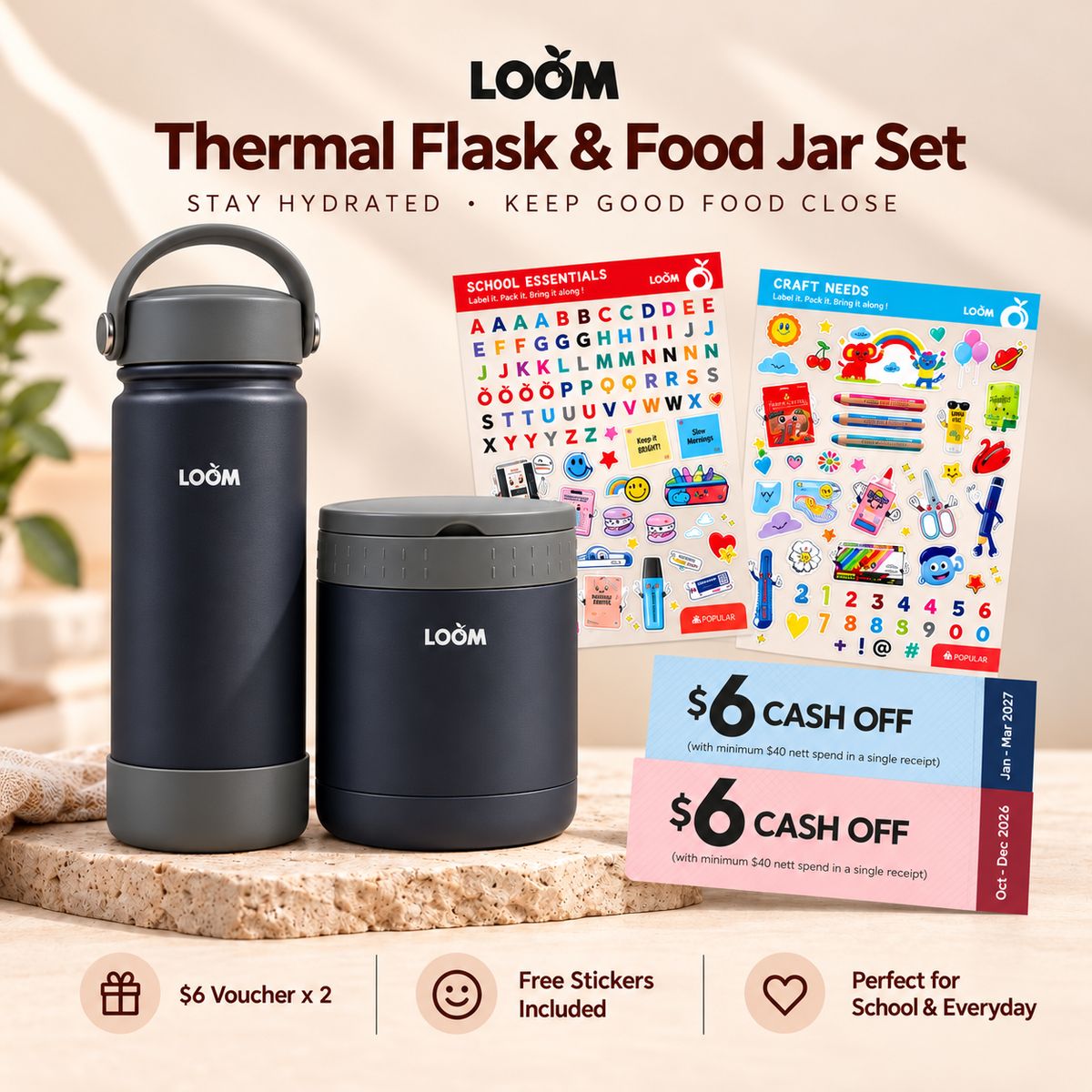 LOOM Thermal Flask & Food Jar Set - Dark Grey
