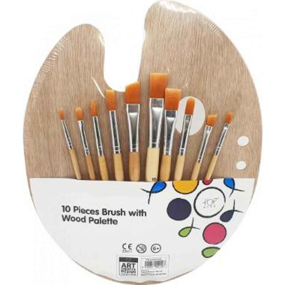 POP Artz 10 Pieces Brush Set with Wooden Palette
