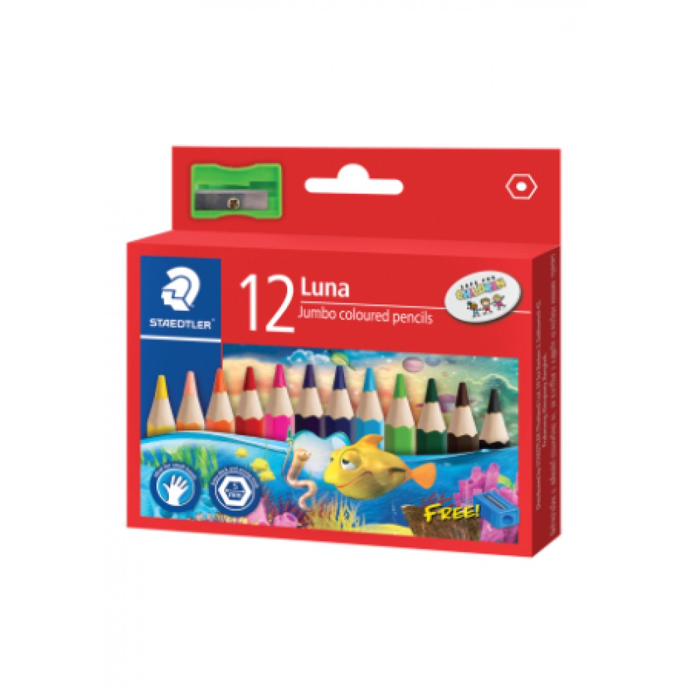 STAEDTLER LUNA JUMBO COLOURED PENCILS - 12 SHORT