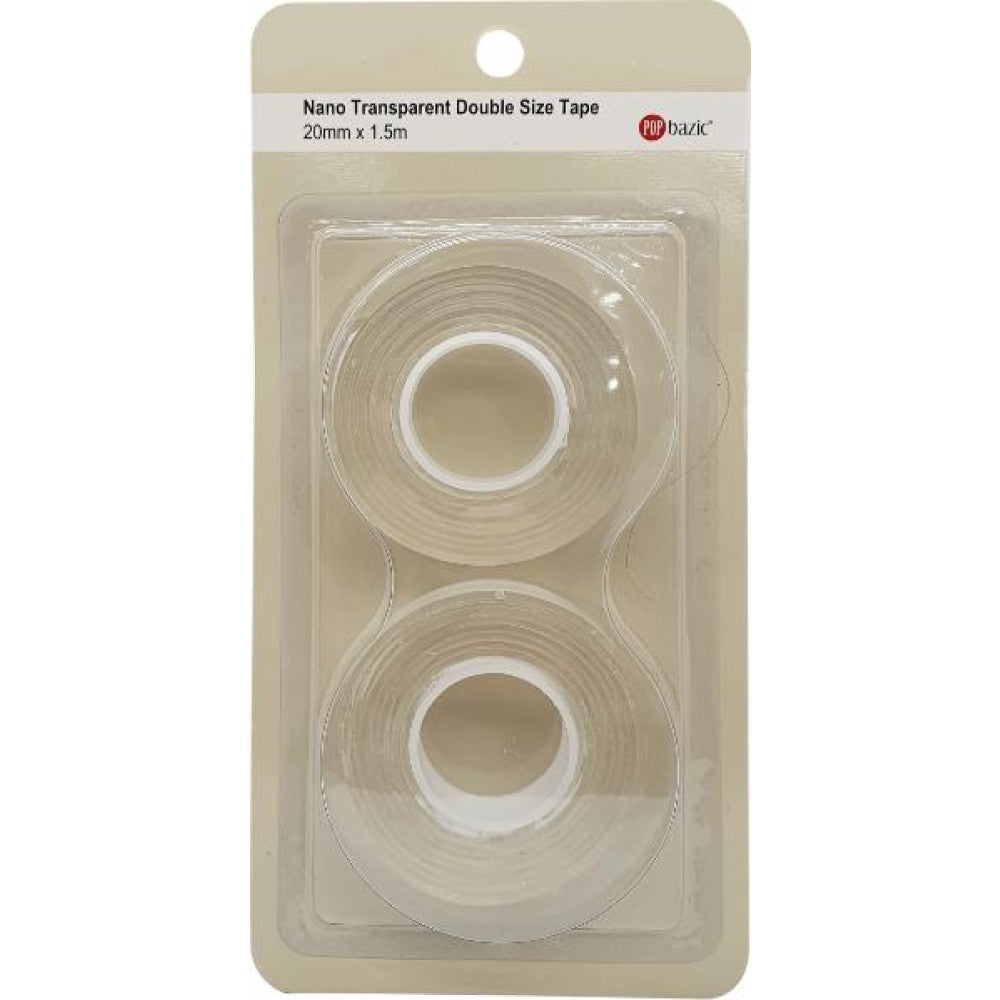 POP BAZIC Double Sided Nano Tape 20MM x 1.5M x 2 Rolls