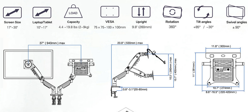 North Bayou F160-FP Monitor Arm - White