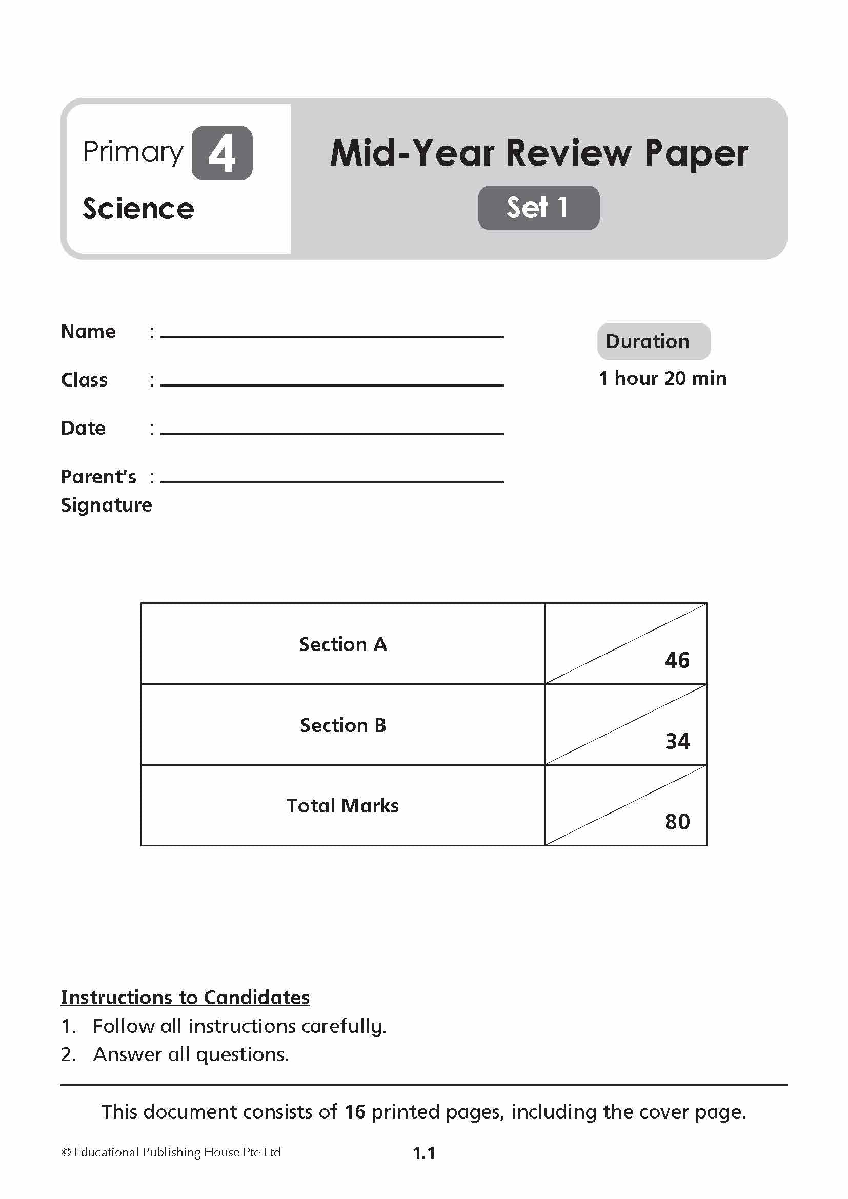 Primary 4 Science Mid-Year Review Papers