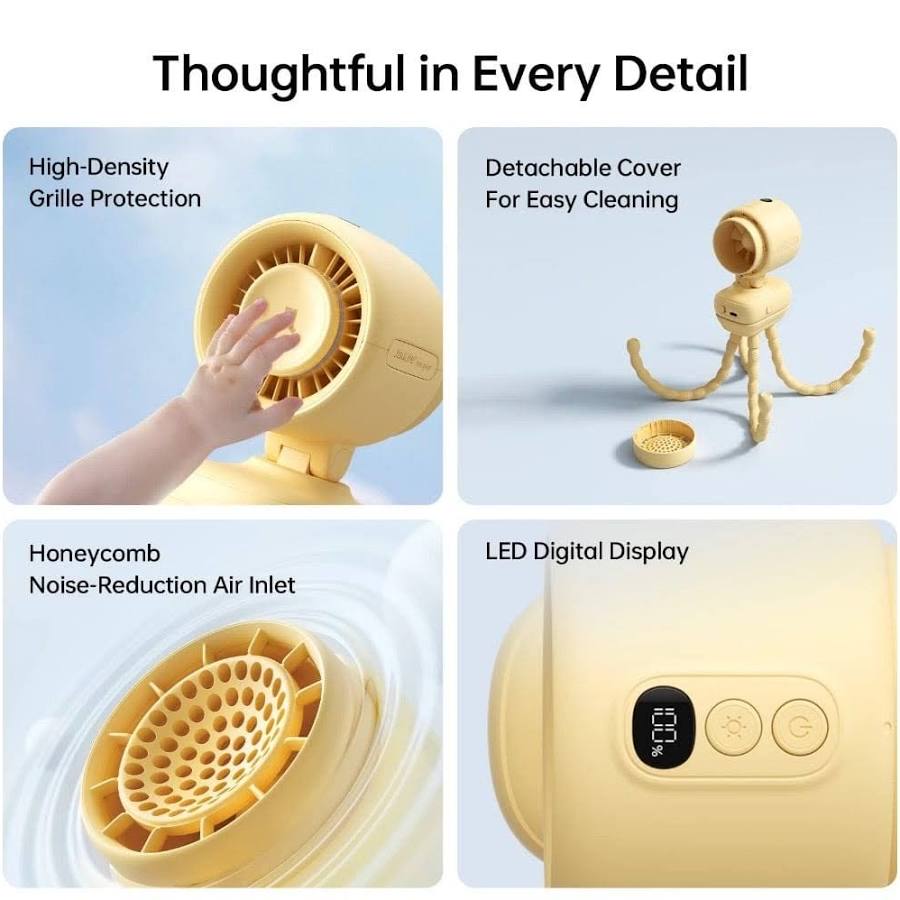 JisuLife Life4 5000mAh Octopus Leg Stroller Fan - Yellow