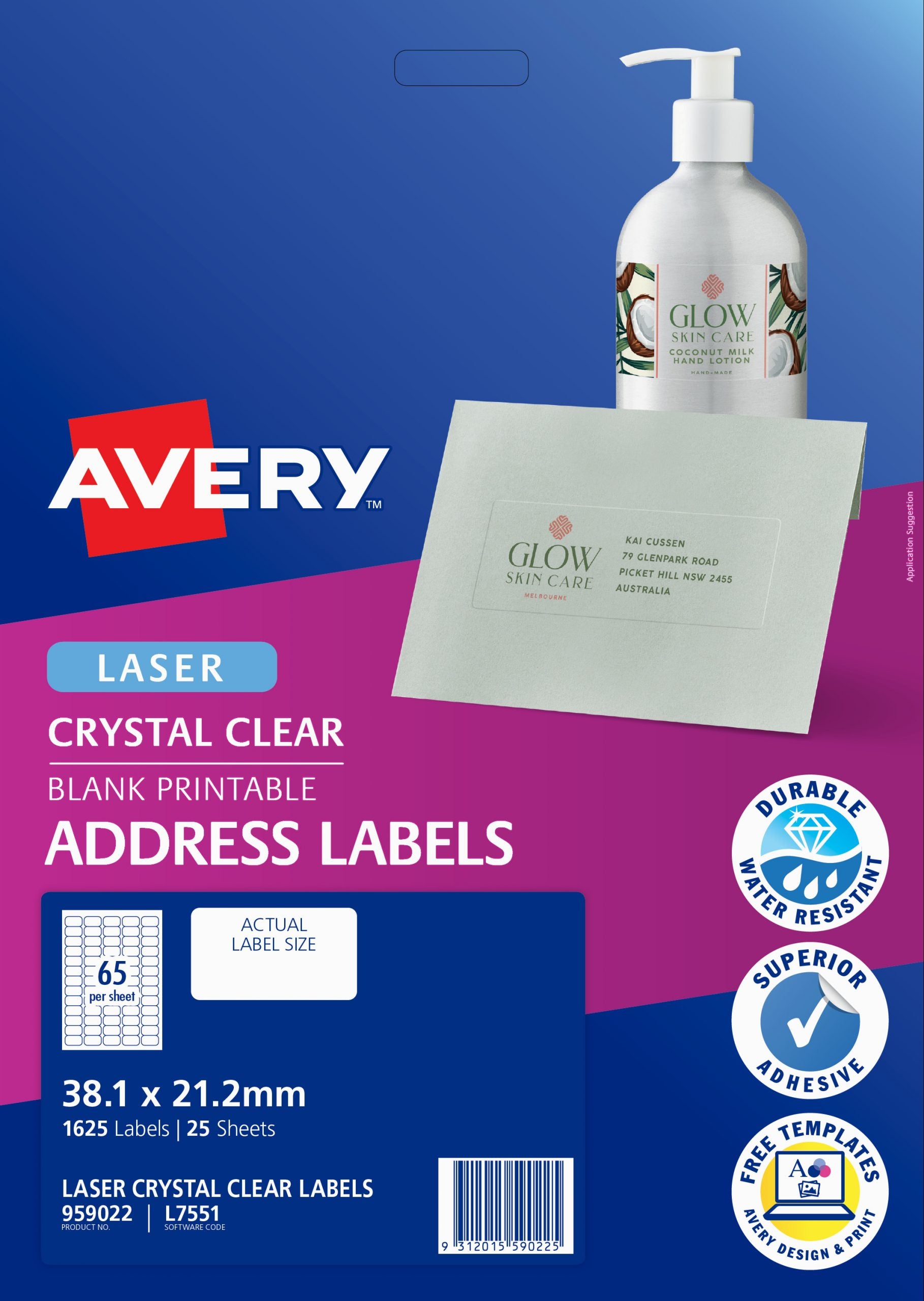 Avery Clear Laser Label L7551-25 65/SHT