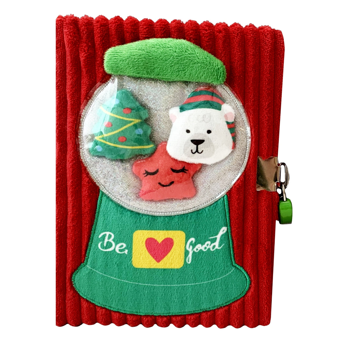 X'mas Plush Cover A5 Notebook with Lock - Red