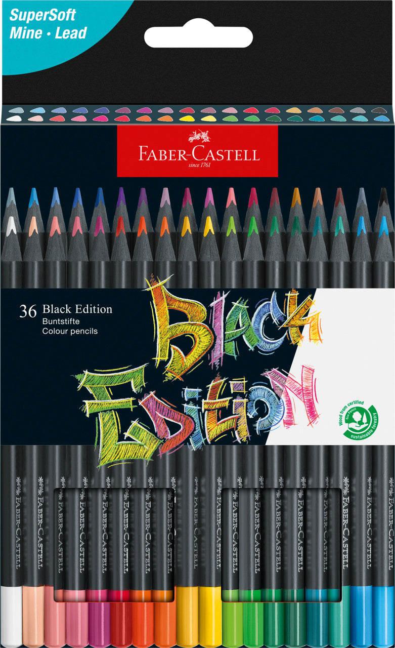 Faber-Castell Black Edition Colour Pencils in Cardboard, Box of 36-116436