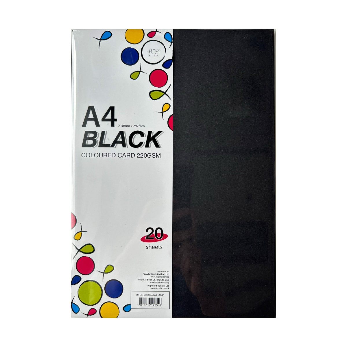 POP Artz Black Coloured Card A4 220GSM 20'S