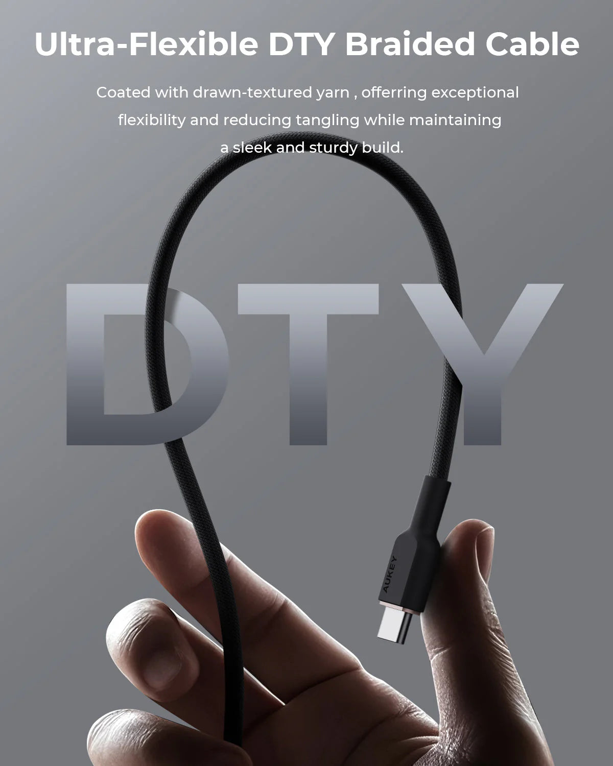Aukey CB-DAC04 15W Circlet AC 1.8m DTY Braided Fast Charging Fast Data Transfer USB-A to USB-C Cable - Black