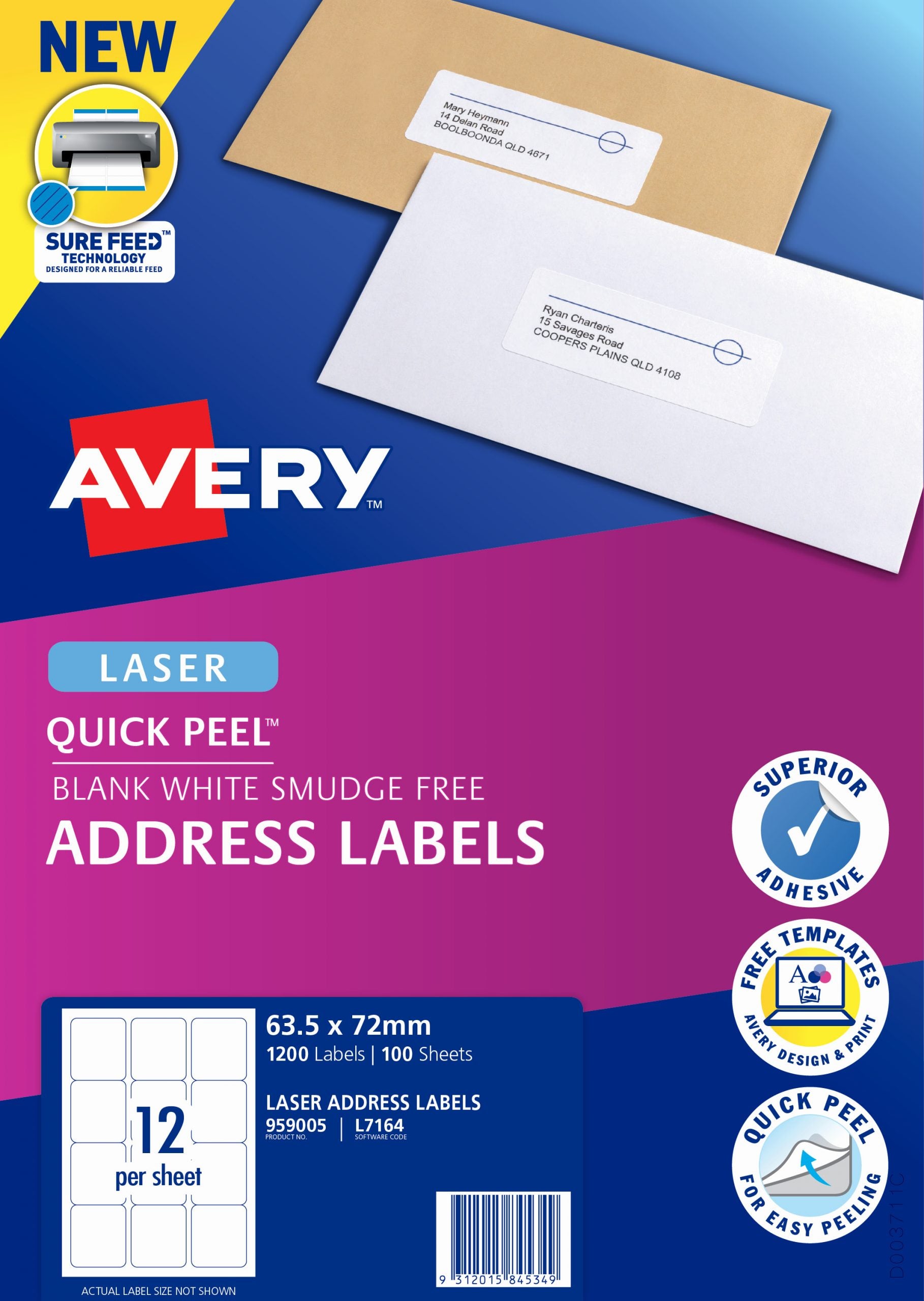 Avery Laser Label 12-sht A4 L7164-10