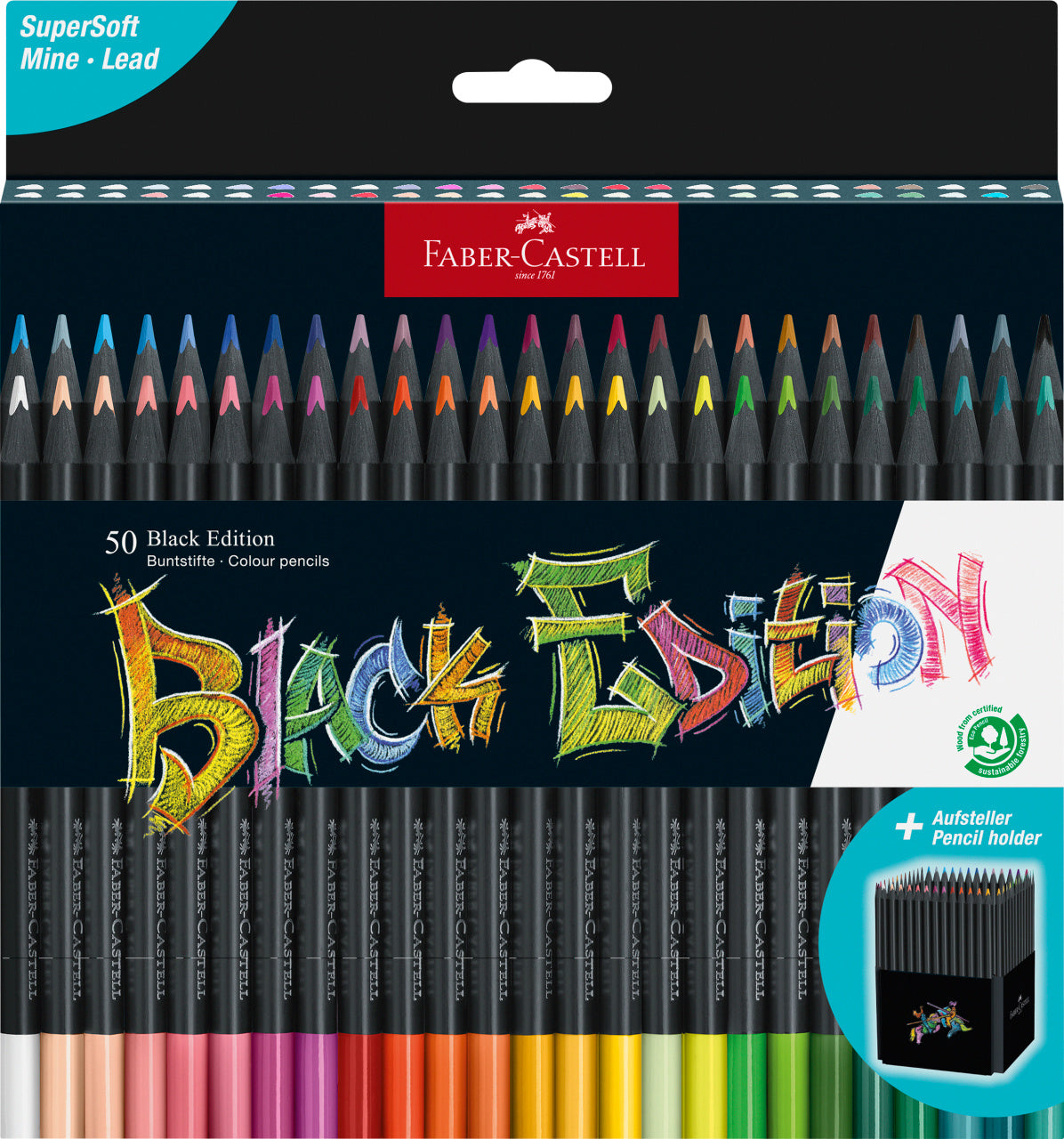 Faber-Castell Black Edition Colour Pencils in Cardboard, Box of 50-116450