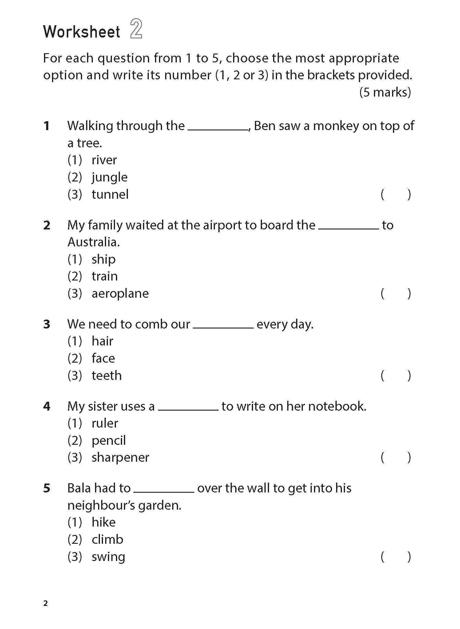 Primary 1 100 Eng Worksheets:vocab Mcq