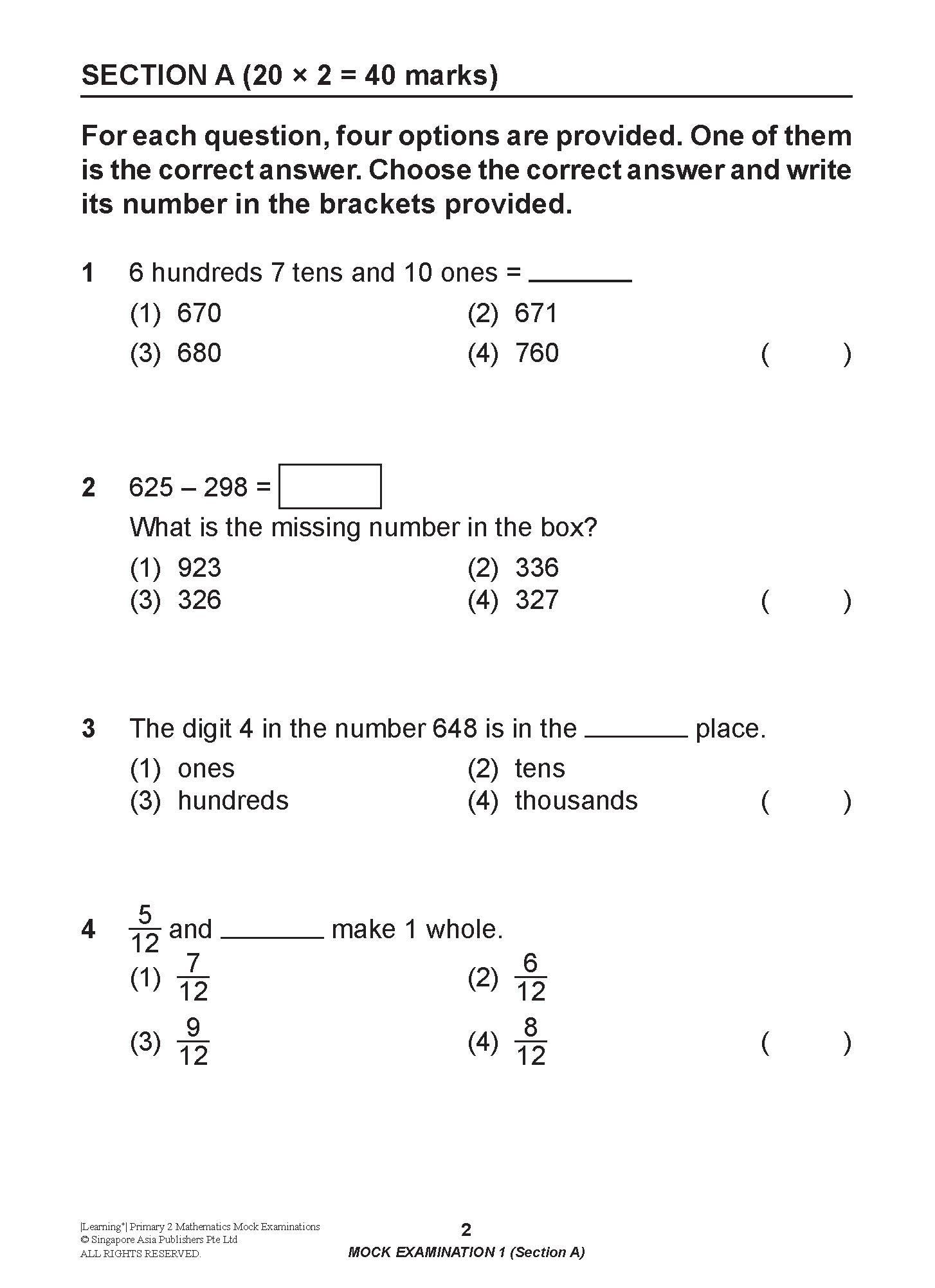 Primary 2 LEARNING+ Mathematics Mock Examinations-4th Edition