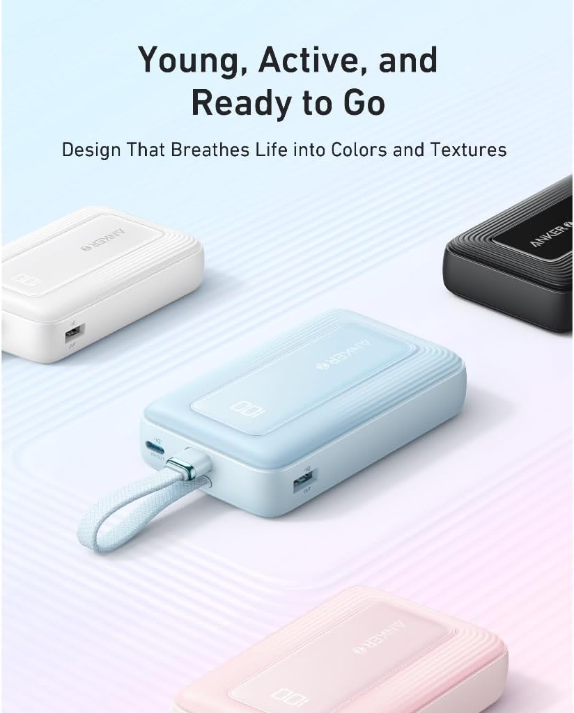 Anker A1688H11-BK 10000mAh PD30W Built-In USB-C Cable Powerbank - Blue