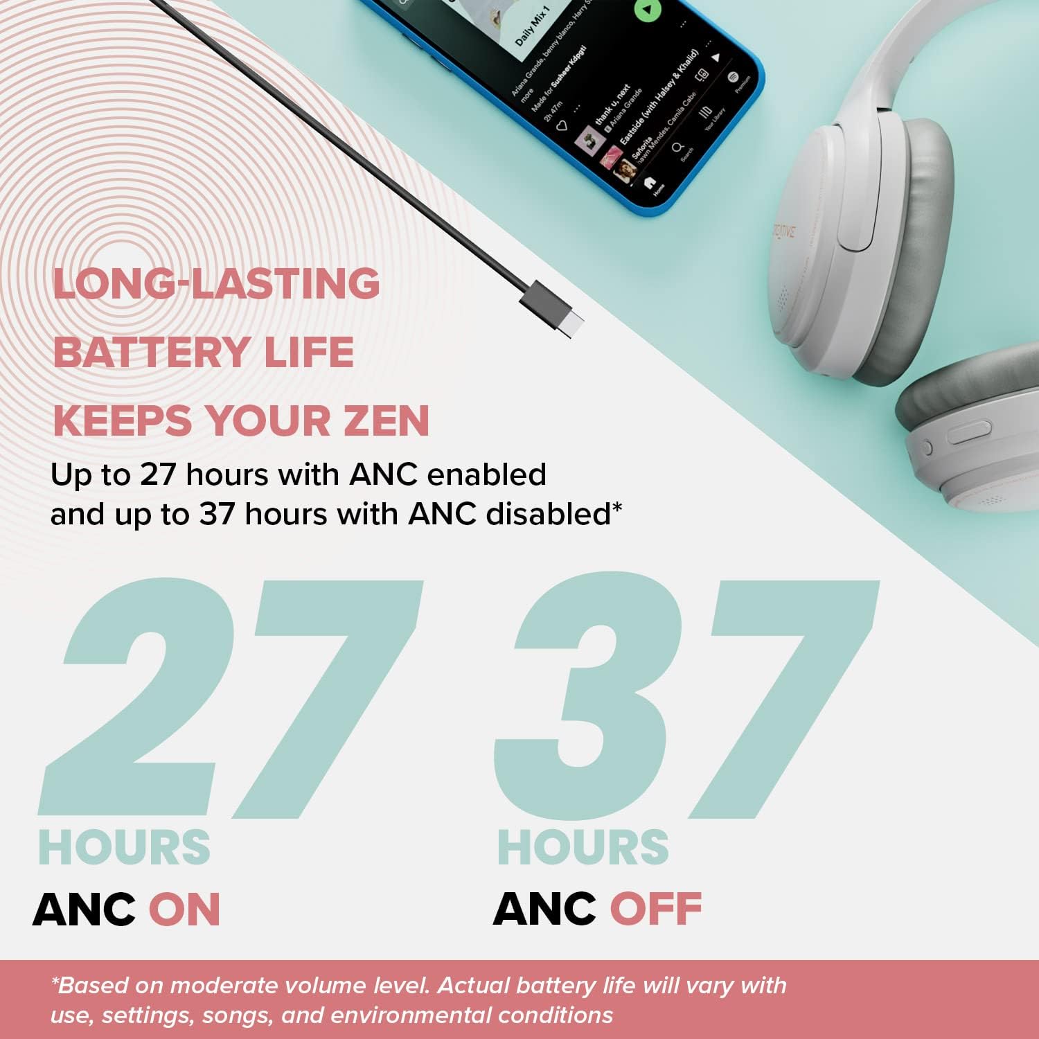 Creative ZEN Hybrid Wireless Over-ear Headphones with ANC - White