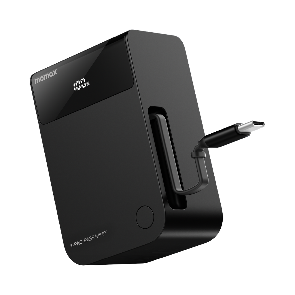 MOMAX 1-PAC Pass Mini+ 10000mAh 2IN1 Battery Pack With Built In Retractable Cable