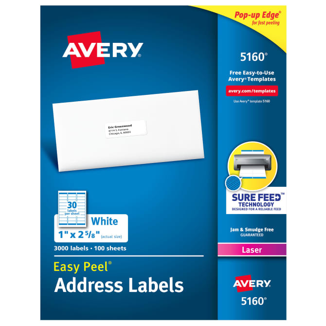 Avery Label 5160 1"X2 5/8"